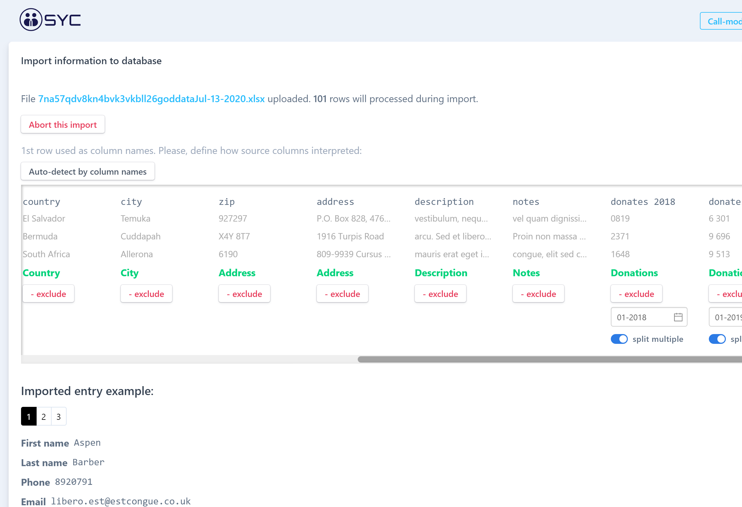 Save Your Contacts app import from XLS